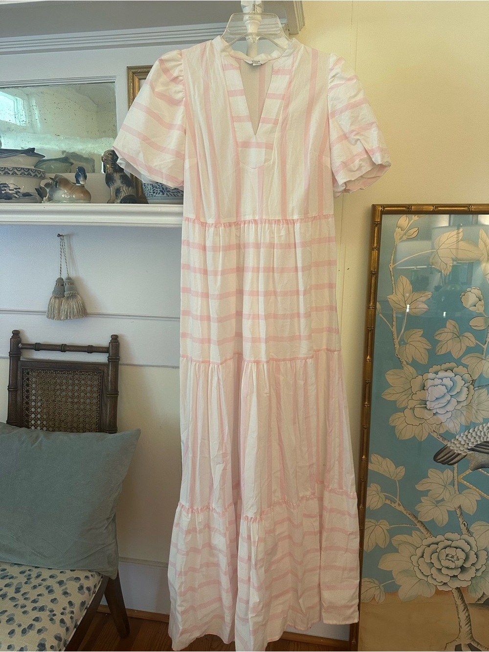 crown & ivy Pink and White Striped Tiered Maxi Dress